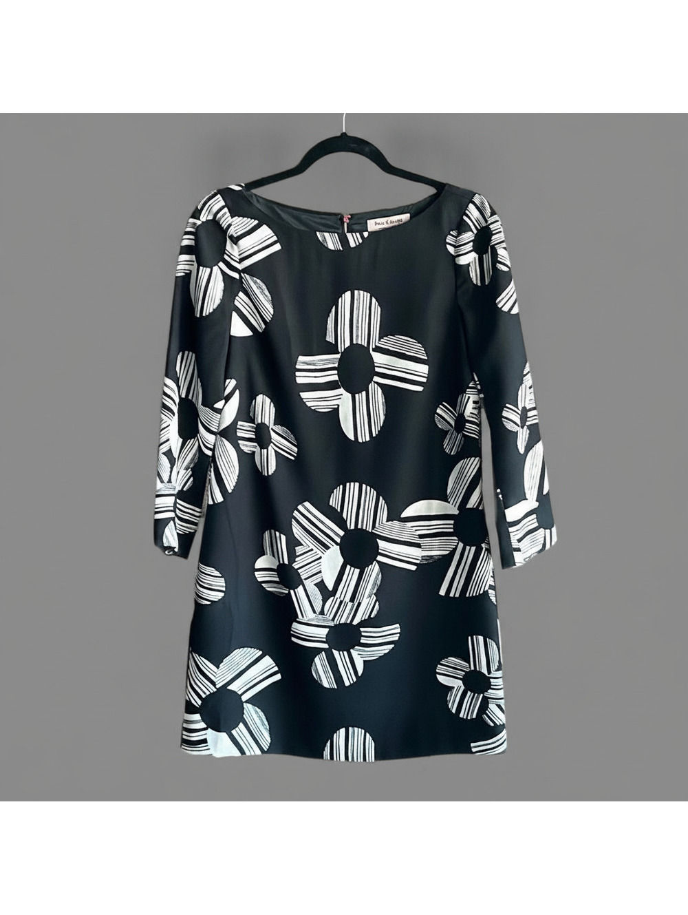 Juicy Couture Womens Retro Size 6 Black White Floral 3/4 Sleeve Mod Mini Dress - Picture 1 of 5